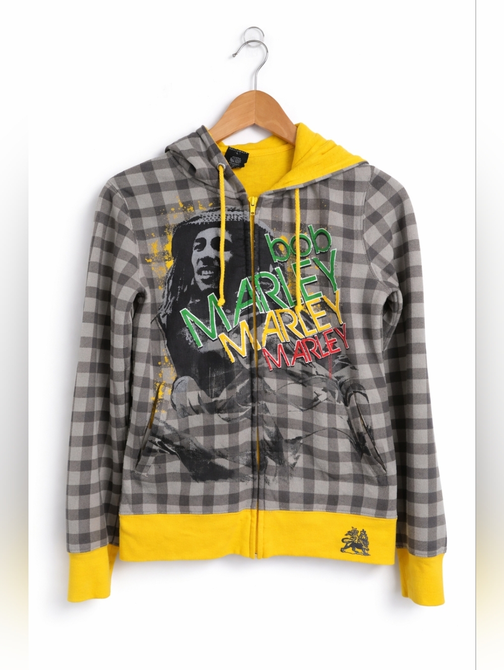 Bob Marley Zip Hoodie Zion Rootswear Plaid Graphic Sweatshirt Size